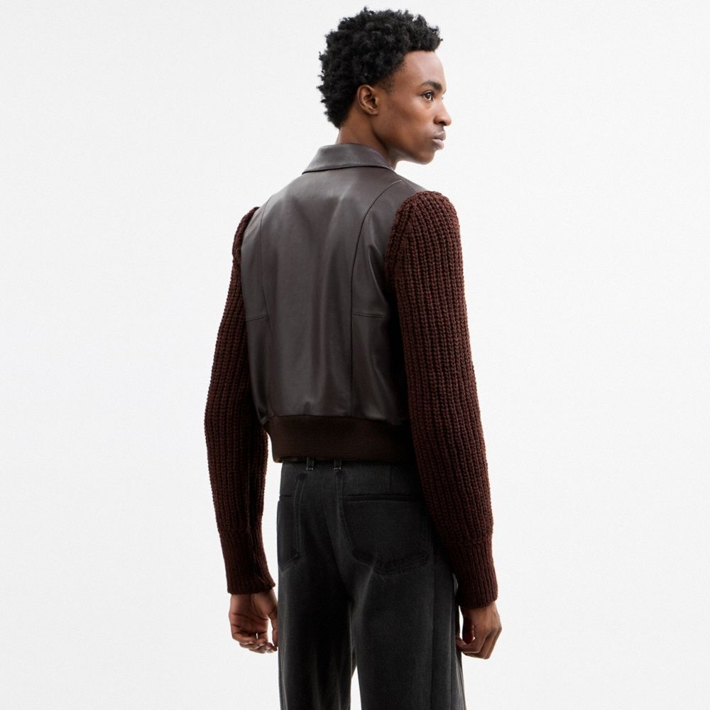 Coach Buy Now Knit Sleeve Leather Jacket - Preorder