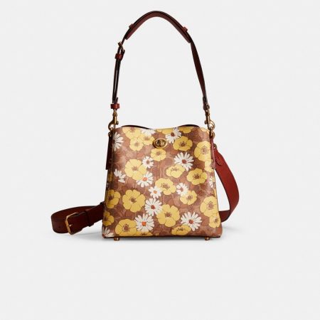 Coach Outlet Restored Willow Bucket Bag In Signature Canvas With Floral Print - Preorder — Brass/Tan Rust Multi