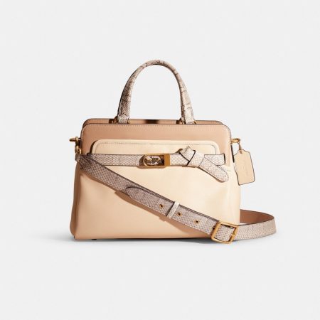 Coach Restored Tate Carryall 29 In Colorblock With Snakeskin Detail - Preorder — Brass/Ivory Multi