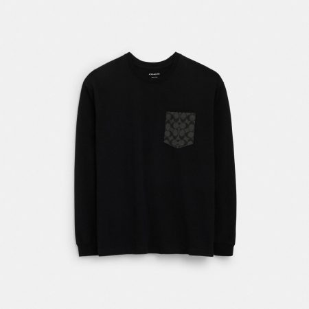 Coach Outlet Signature Long Sleeve T-Shirt In Organic Cotton - Preorder — Black