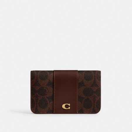 Coach Outlet Essential Slim Card Case In Signature Canvas - Preorder — Brass/Maple