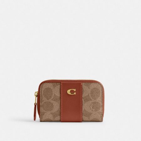 Coach Outlet Essential Small Zip Around Card Case In Signature Canvas - Preorder — Brass/Tan Caramel