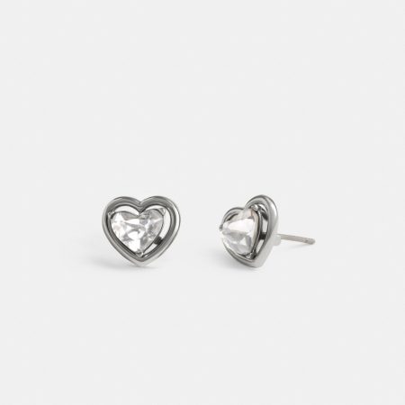 Coach Outlet Halo Heart Stud Earrings - Preorder — Silver