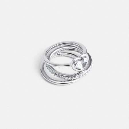 Coach Outlet Halo Heart Ring Set - Preorder — Silver