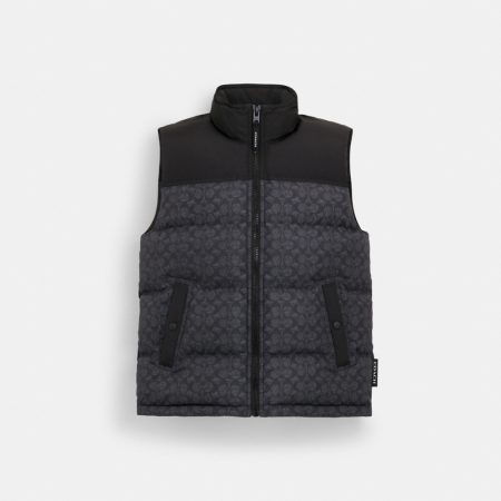 Coach Outlet Signature Down Vest In Recycled Polyester - Preorder — Charcoal Signature