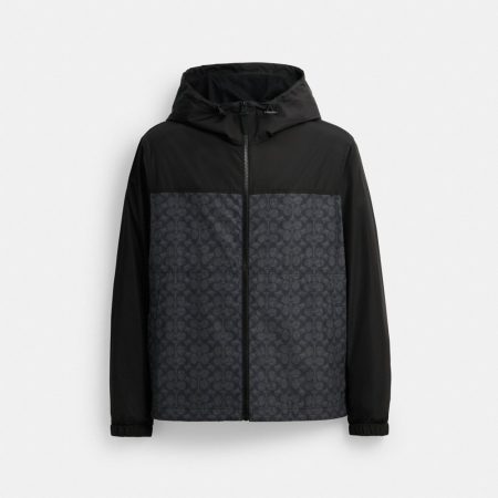 Coach Outlet Signature Full Zip Windbreaker In Recycled Polyester - Preorder — Charcoal Signature