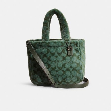 Coach Restored Tote 28 In Signature Shearling - Preorder — Pewter/Green