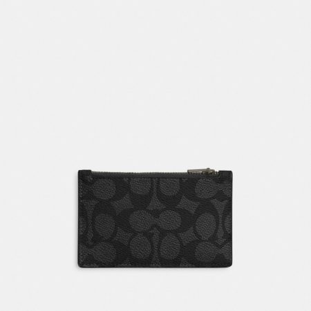 Coach Outlet Zip Card Case In Signature Canvas - Preorder — Gunmetal/Charcoal/Black