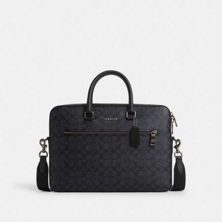 Coach Outlet Ethan Slim Brief In Signature Canvas - Preorder — Gunmetal/Charcoal/Black
