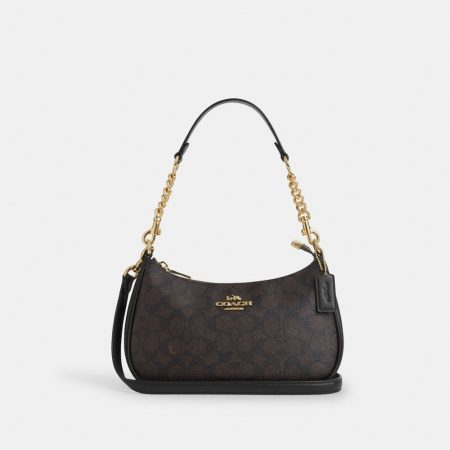 Coach Outlet Teri Shoulder Bag In Signature Canvas - Preorder — Brass/Walnut/Black