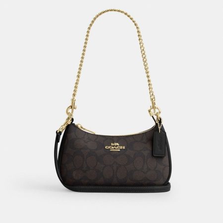 Coach Outlet Teri Mini Crossbody Bag In Signature Canvas - Preorder — Brass/Walnut/Black