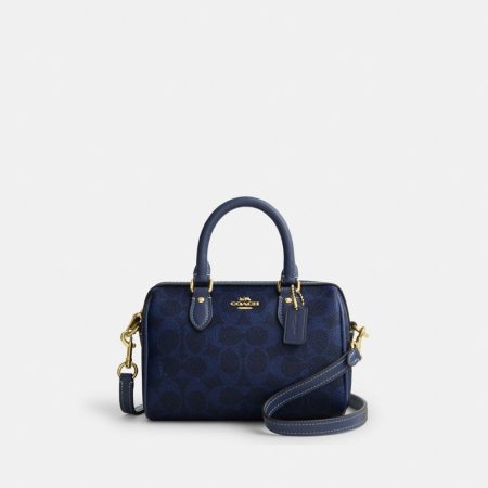 Coach Outlet Mini Rowan Crossbody Bag In Signature Canvas - Preorder — Brass/Navy
