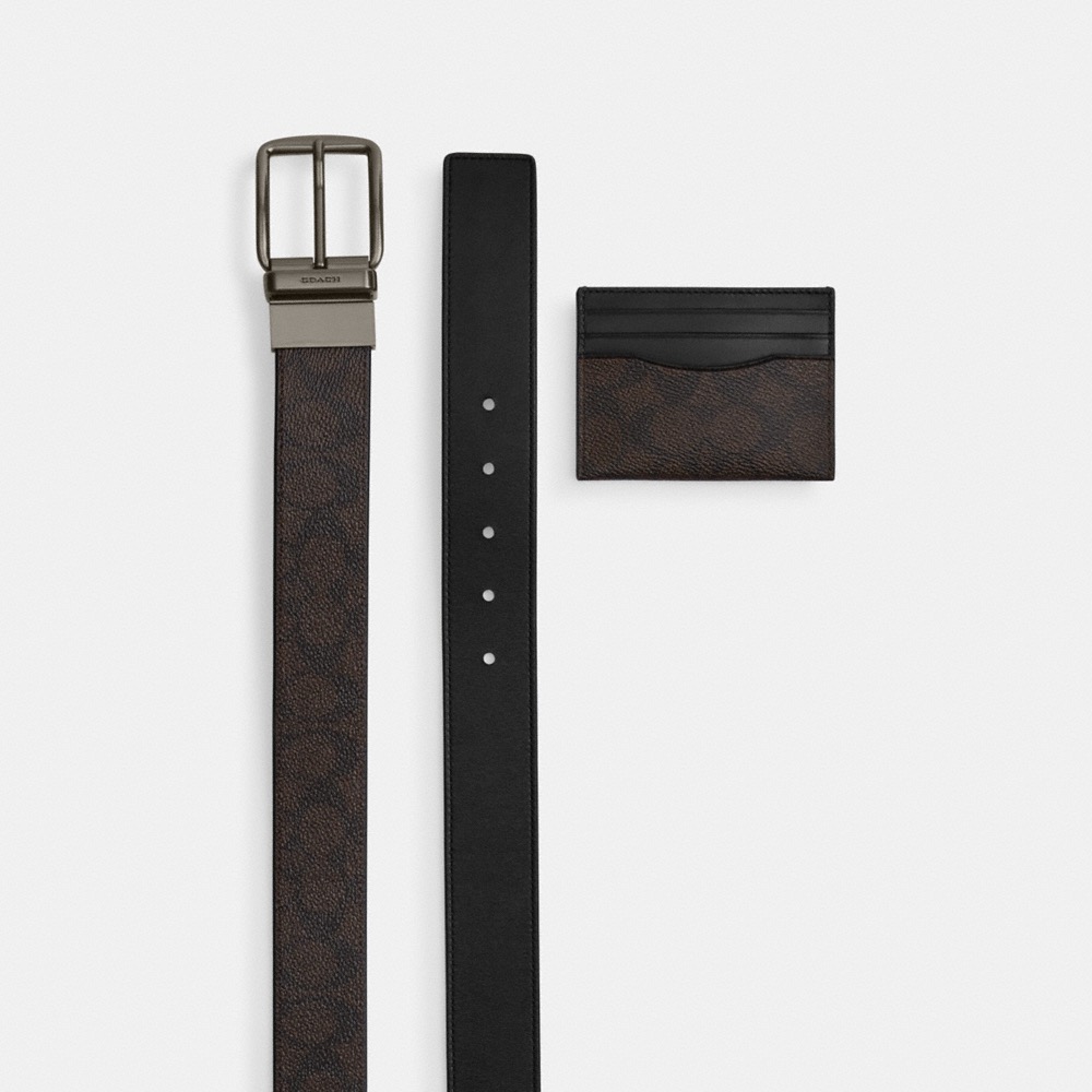 Coach Outlet Boxed Card Case And Belt Set In Signature Canvas - Preorder