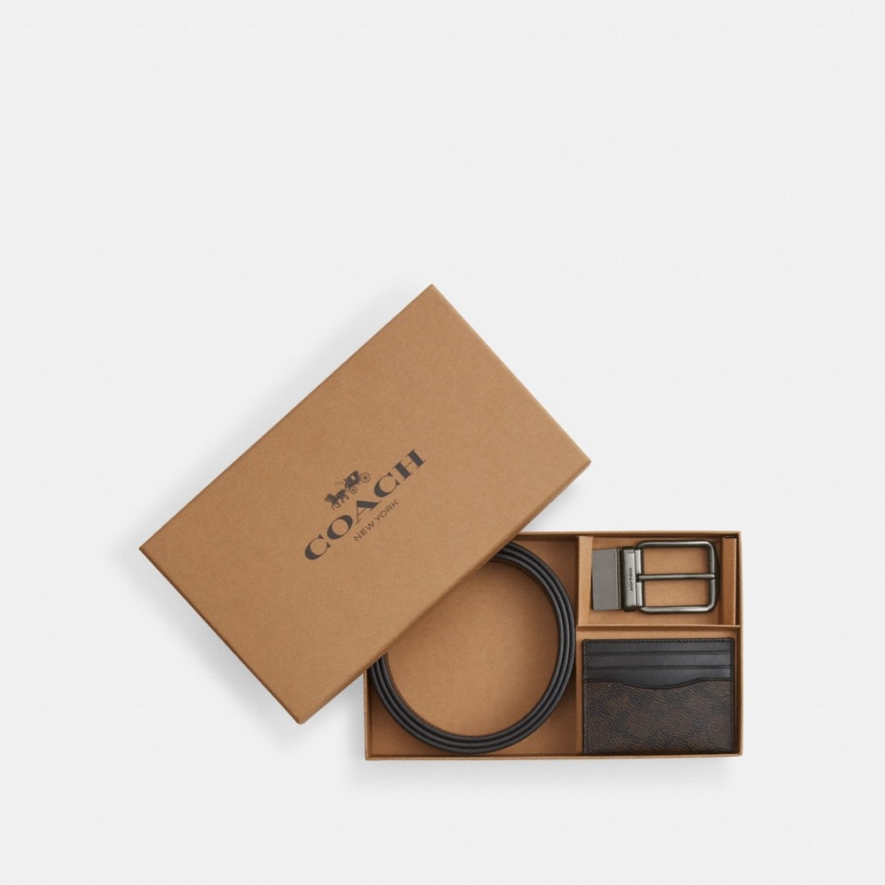 Coach Outlet Boxed Card Case And Belt Set In Signature Canvas - Preorder