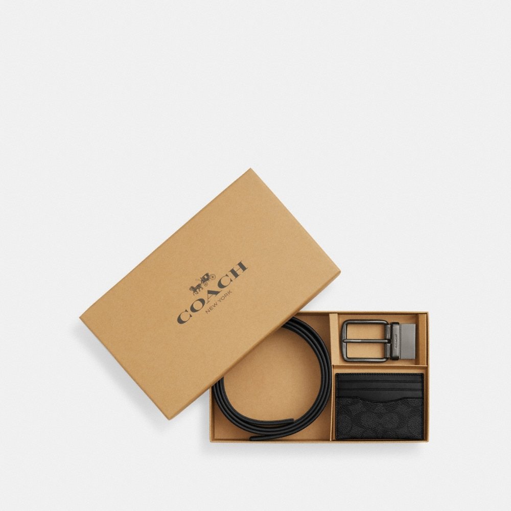 Coach Outlet Boxed Card Case And Belt Set In Signature Canvas - Preorder