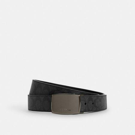 Coach Outlet Boxed Plaque And Harness Buckle Cut-To-Size Reversible Belt, 38MM - Preorder — Gunmetal/Charcoal/Black