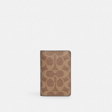 Coach Outlet ID Wallet In Signature Canvas - Preorder — Tan & Black