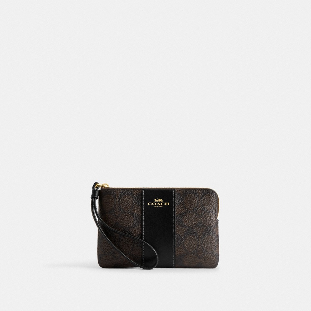 Coach Outlet Corner Zip Wristlet In Signature Canvas With Stripe - Preorder