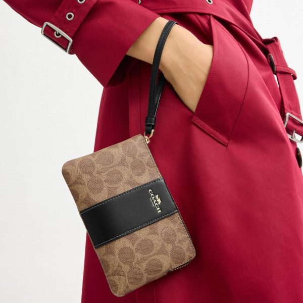 Coach Outlet Corner Zip Wristlet In Signature Canvas With Stripe - Preorder