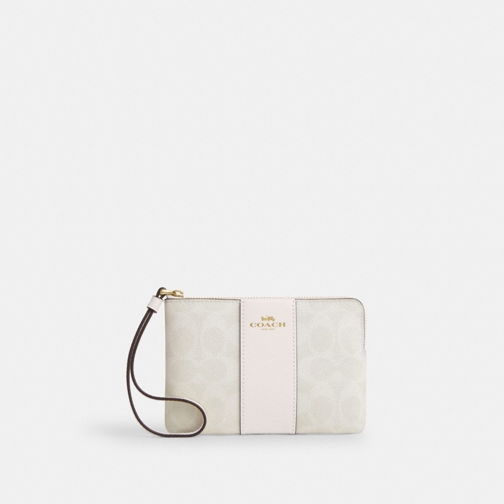 Coach Outlet Corner Zip Wristlet In Signature Canvas With Stripe - Preorder