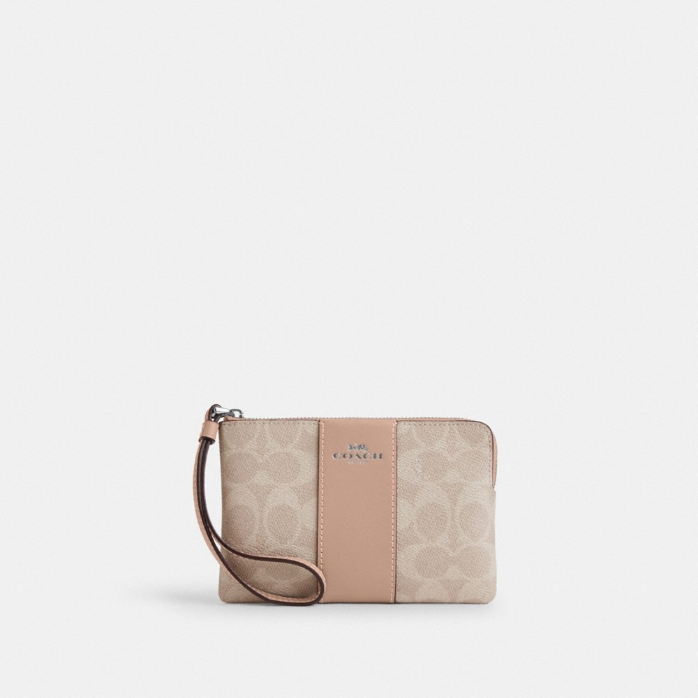 Coach Outlet Corner Zip Wristlet In Signature Canvas With Stripe - Preorder