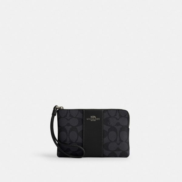 Coach Outlet Corner Zip Wristlet In Signature Canvas With Stripe - Preorder