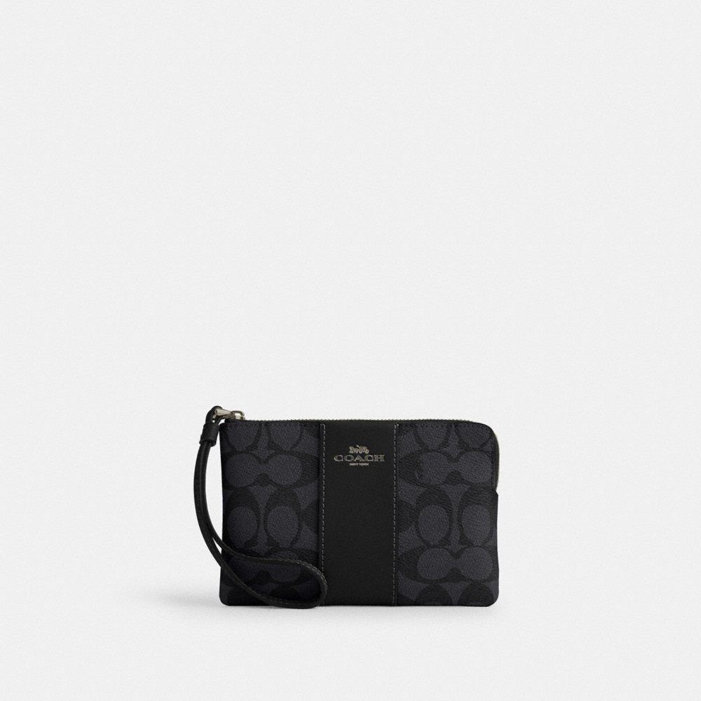 Coach Outlet Corner Zip Wristlet In Signature Canvas With Stripe - Preorder