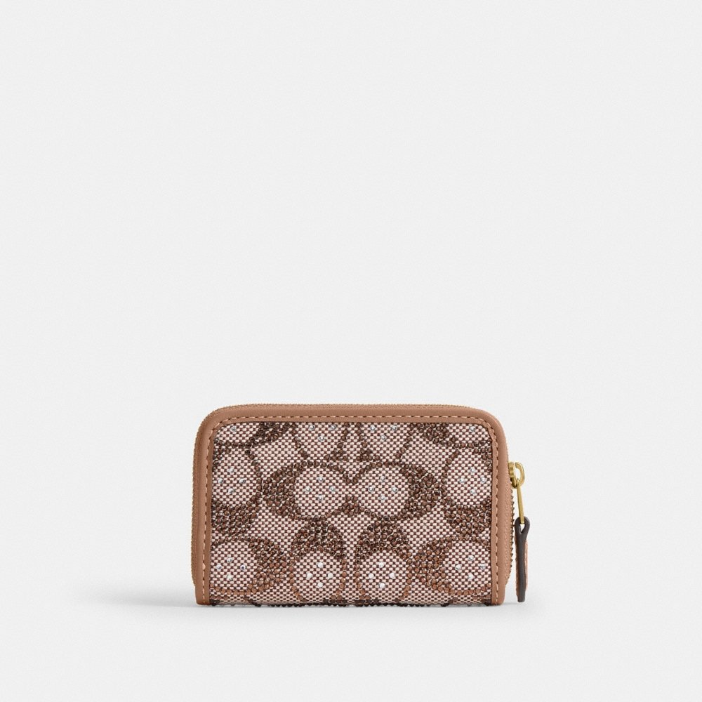 Coach Outlet Essential Small Zip Around Card Case In Crystal Signature Jacquard - Preorder