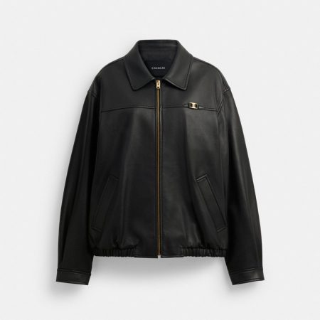 Coach Heritage C Plaque Oversized Leather Jacket - Preorder — Black