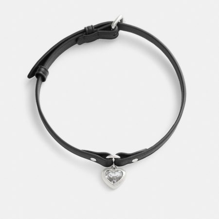 Coach Heart Charm Leather Choker - Preorder — Silver/Black