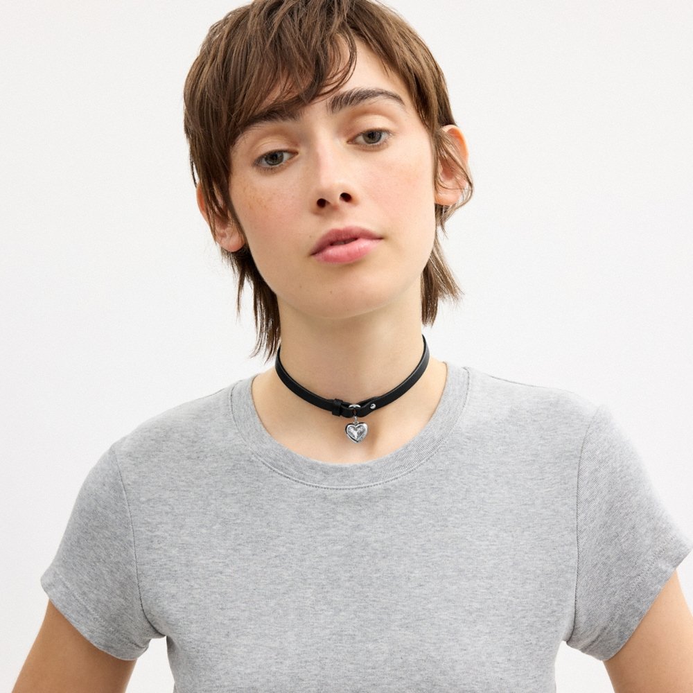 Coach Heart Charm Leather Choker - Preorder