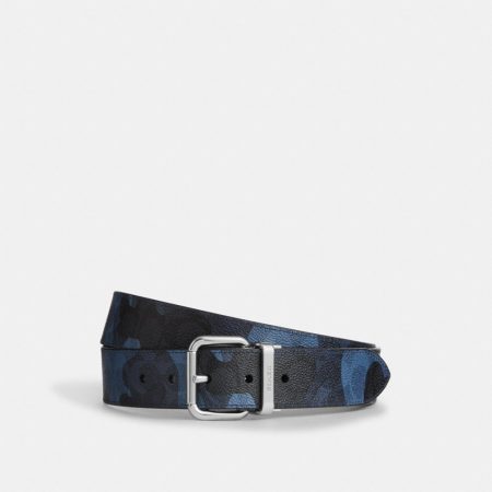 Coach Outlet Roller Buckle Cut-To-Size Reversible Belt, 38MM - Preorder — Silver/BLUE MULTI