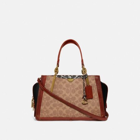 Coach Restored Dreamer In Signature Canvas With Snakeskin Detail - Preorder — Brass/Tan/Black