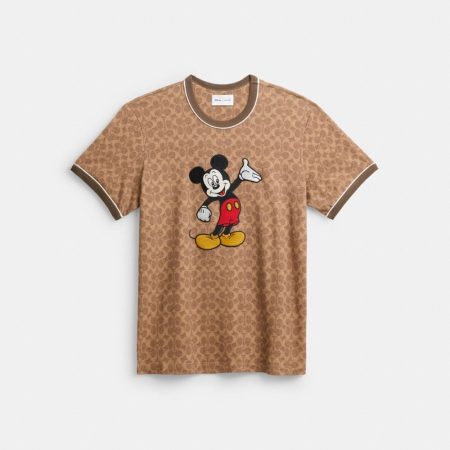 Coach Disney X Coach Signature Mickey Mouse T-Shirt - Preorder — Tan Signature