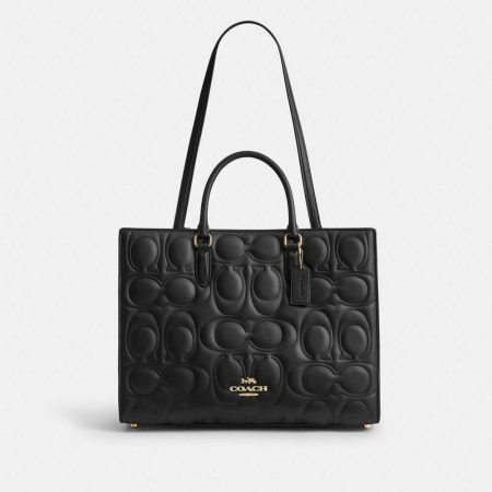 Coach Outlet Maggie Tote Bag In Signature Leather - Preorder — Brass/Black