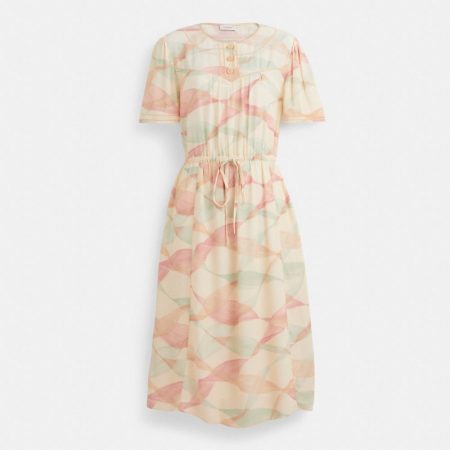 Coach Restored Trompe L'Oeil Short Sleeve Dress - Preorder — Peach/Green