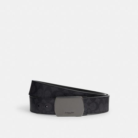 Coach Outlet Plaque Buckle Cut-To-Size Reversible Belt, 38MM - Preorder — Gunmetal/Charcoal/Black