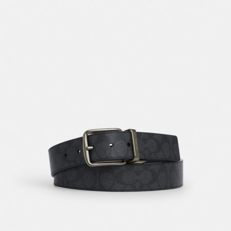 Coach Outlet Harness Buckle Cut-To-Size Reversible Belt, 38MM - Preorder — Gunmetal/Charcoal/Black