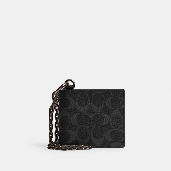 Coach Billfold Wallet With Chain In Signature Canvas - Preorder