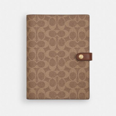 Coach Outlet Notebook In Signature Canvas - Preorder — Brass/Tan/Brown