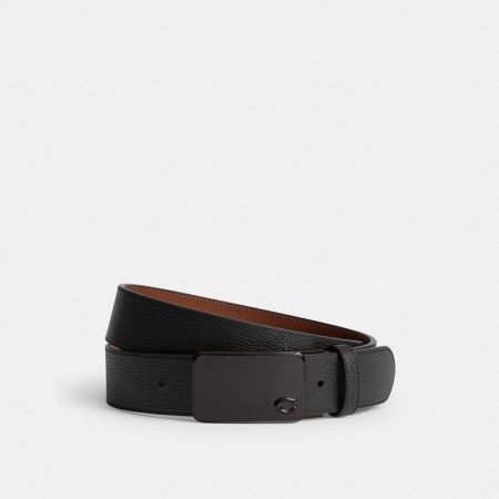 Coach Signature Plaque Buckle Cut-To-Size Reversible Belt, 38MM - Preorder — Black/Redwood
