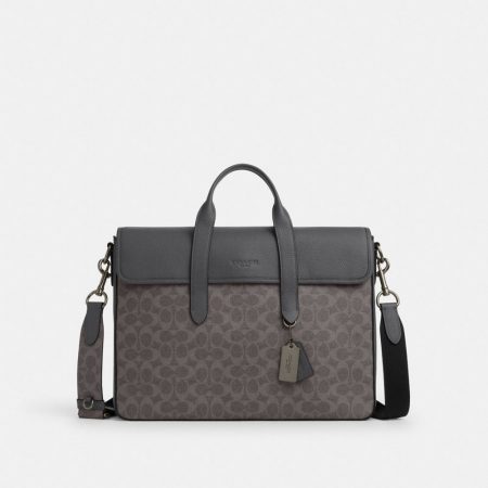 Coach Outlet Sullivan Portfolio Brief In Signature Canvas - Preorder — Gunmetal/Grey/Charcoal