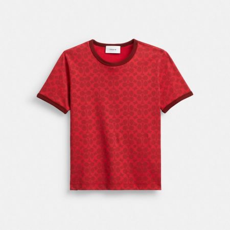 Coach Outlet Signature Ringer T-Shirt In Organic Cotton - Preorder — Red Signature