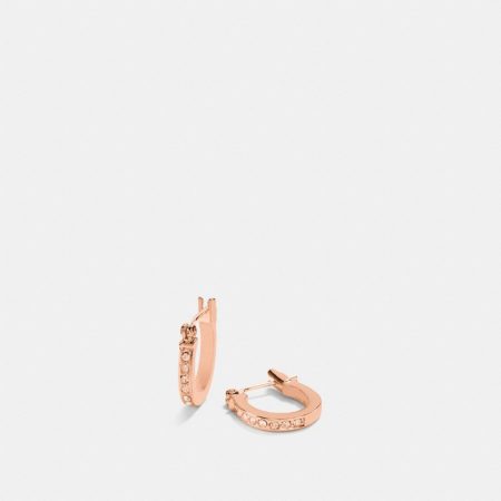Coach Outlet Pavé Signature Huggie Earrings - Preorder — Rose Brass