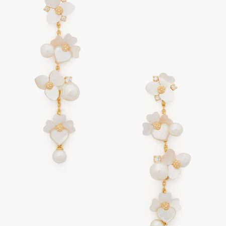 Kate Spade Outlet Precious Pansy Statement Linear Earrings - Preorder — White Multi/Gold