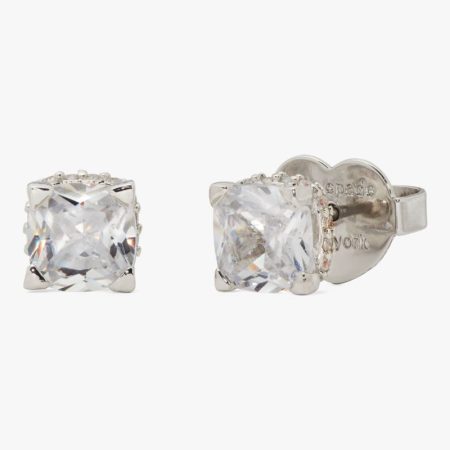 Kate Spade Outlet Little Luxuries 6mm Square Studs - Preorder — Clear/Silver