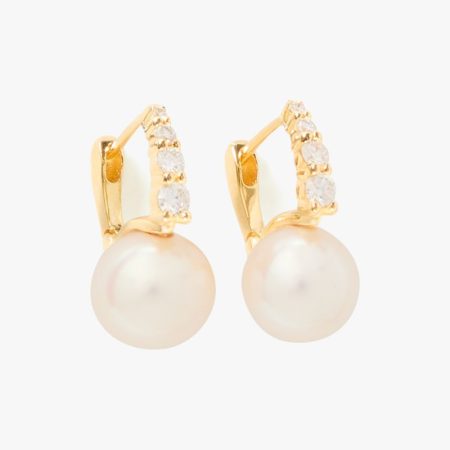 Kate Spade Outlet Kate Spade Fine Meant To Be Pearl &amp; Diamond Huggies - Preorder — Gold/Pearl