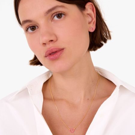 Kate Spade Outlet Scrunched Scallops Heart Pendant And Studs Set - Preorder — Fuchsia
