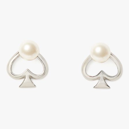 Kate Spade Outlet Statement Spade Pearl Studs - Preorder — Cream/Silver