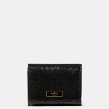 Kate Spade Outlet Bridget Crinkle Patent Small L-zip Wallet - Preorder — Black